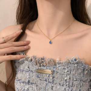 Gold Blue Sapphire Pendant Necklace