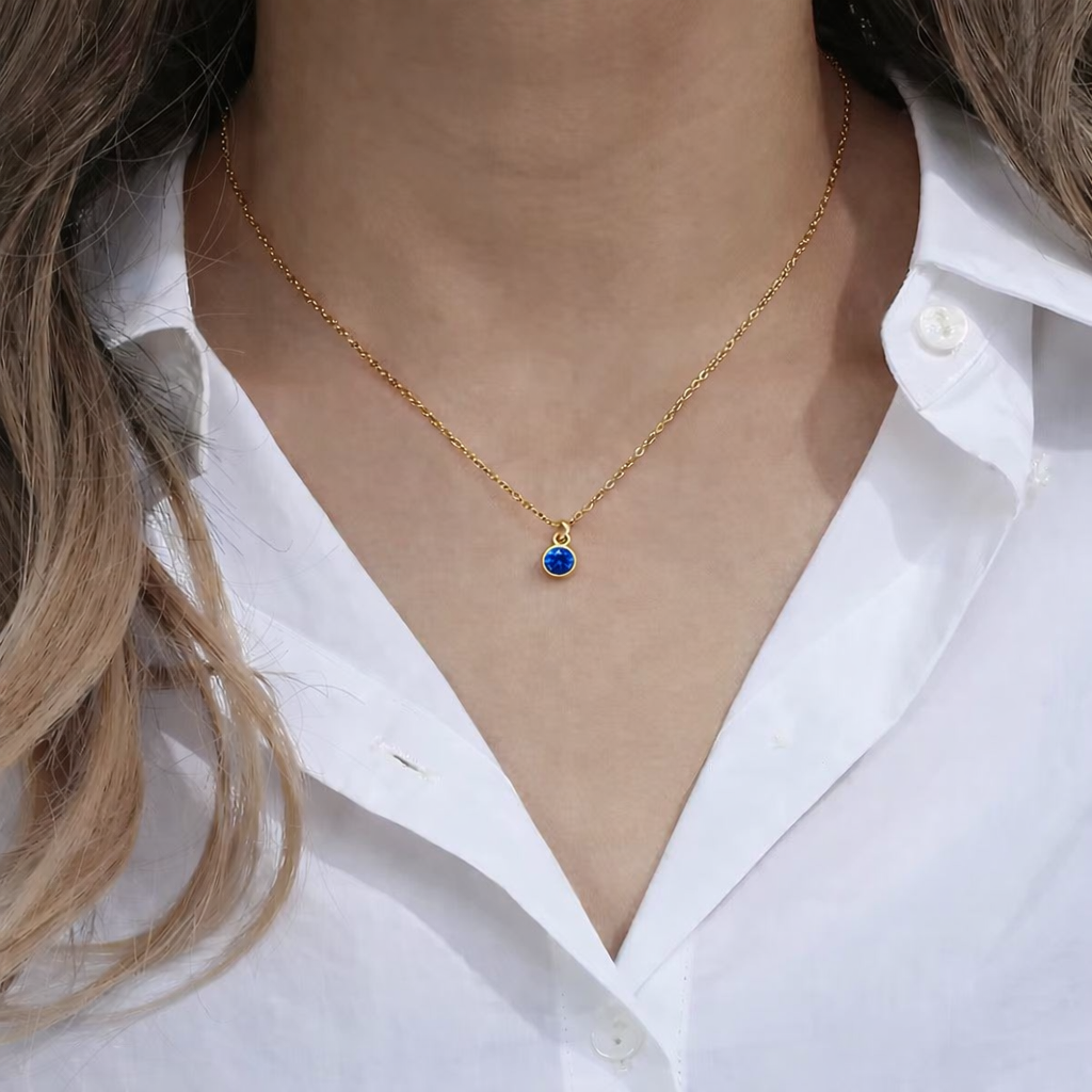 Gold Blue Sapphire Pendant Necklace - Image 2