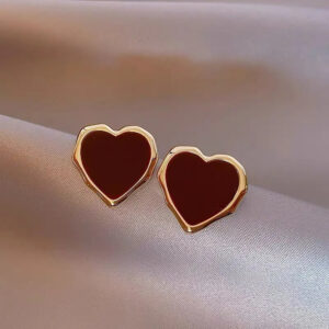 Red glaze love stud earrings