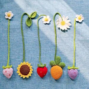 Crochet fruit and floral bookmark and charm