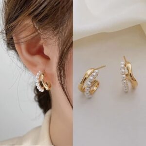 Gold Plated Pearl Hoop Earrings