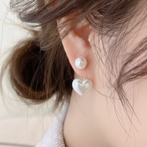 Golden pearl heart earrings